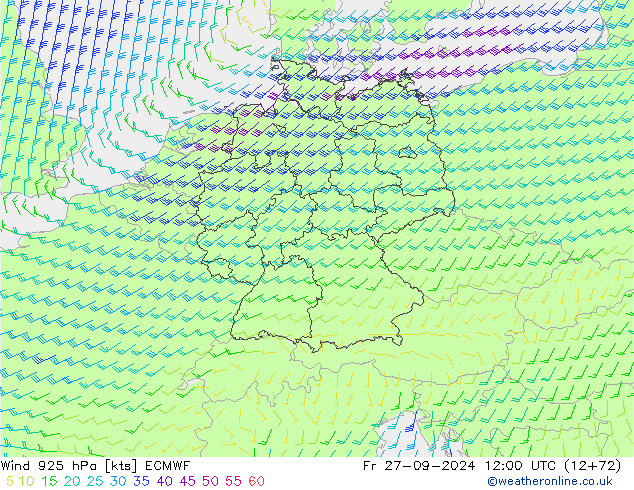 Wind 925 hPa ECMWF Fr 27.09.2024 12 UTC