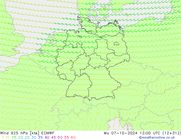 Wind 925 hPa ECMWF Mo 07.10.2024 12 UTC