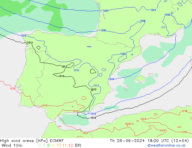 High wind areas ECMWF чт 26.09.2024 18 UTC