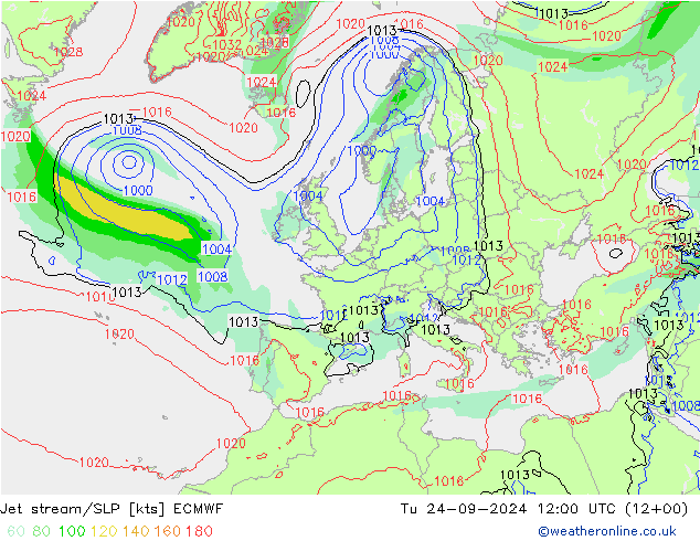 Jet stream/SLP ECMWF Tu 24.09.2024 12 UTC