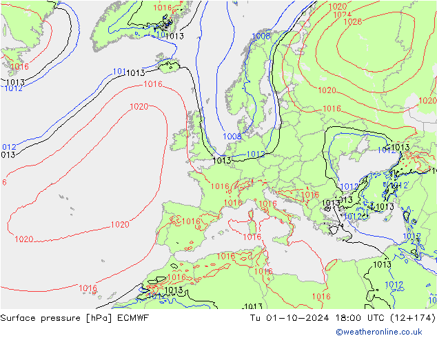 приземное давление ECMWF вт 01.10.2024 18 UTC