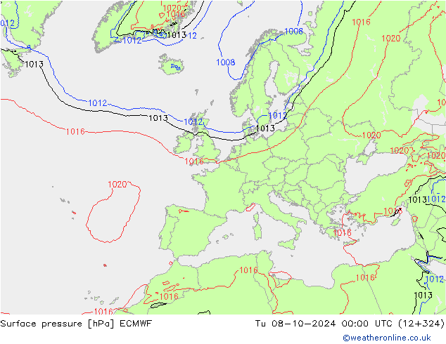 Surface pressure ECMWF Tu 08.10.2024 00 UTC