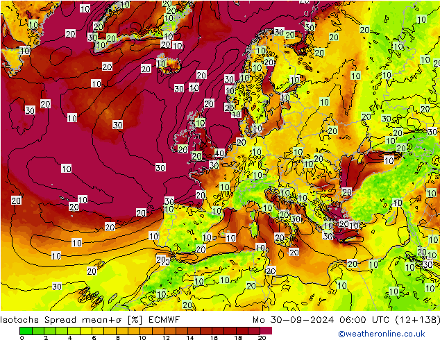 Isotachs Spread ECMWF lun 30.09.2024 06 UTC