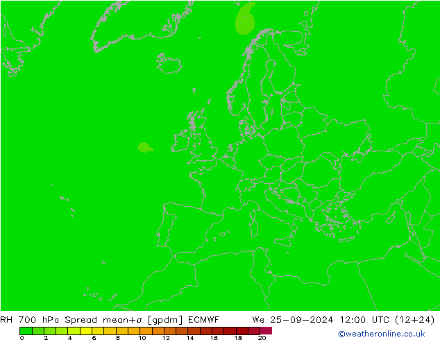 RH 700 hPa Spread ECMWF We 25.09.2024 12 UTC