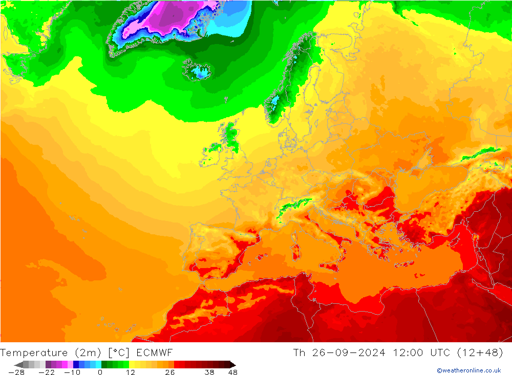 Temperature (2m) ECMWF Čt 26.09.2024 12 UTC