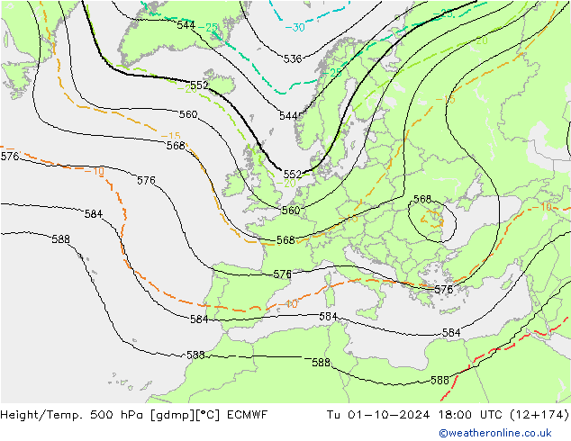 Height/Temp. 500 hPa ECMWF Ter 01.10.2024 18 UTC