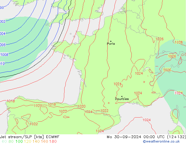 Jet stream/SLP ECMWF Mo 30.09.2024 00 UTC