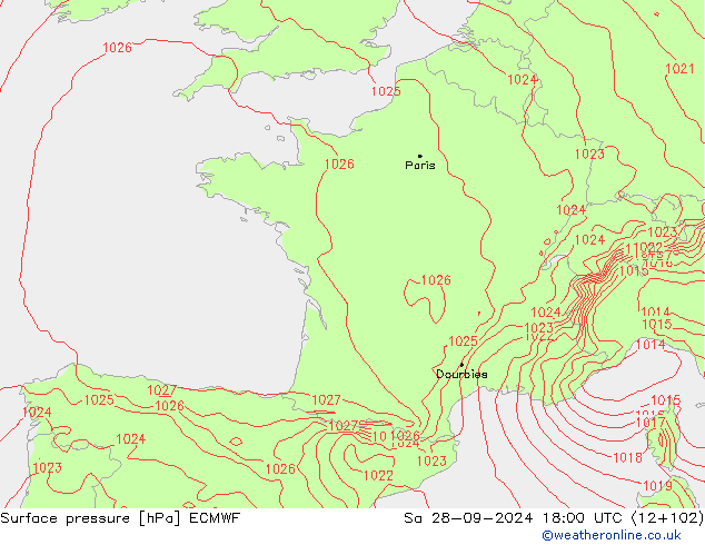 Bodendruck ECMWF Sa 28.09.2024 18 UTC