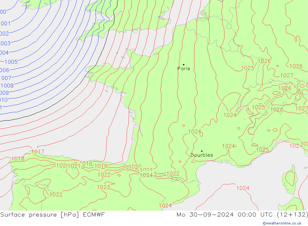 Surface pressure ECMWF Mo 30.09.2024 00 UTC