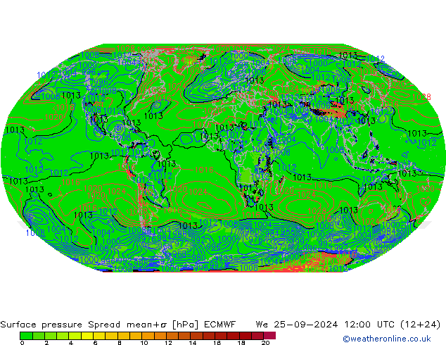 Bodendruck Spread ECMWF Mi 25.09.2024 12 UTC