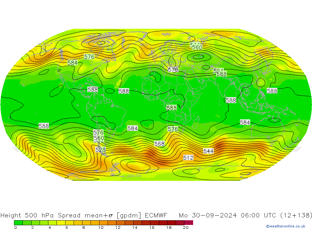 Géop. 500 hPa Spread ECMWF lun 30.09.2024 06 UTC