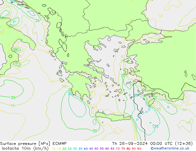 Isotachs (kph) ECMWF Čt 26.09.2024 00 UTC