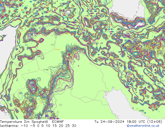 mapa temperatury 2m Spaghetti ECMWF wto. 24.09.2024 18 UTC