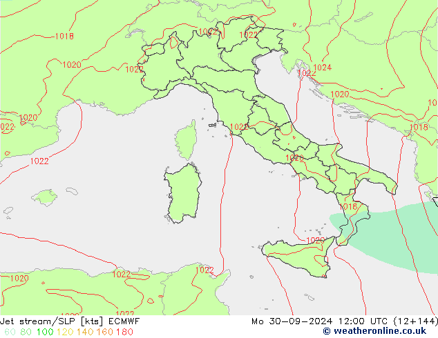 Jet stream/SLP ECMWF Mo 30.09.2024 12 UTC