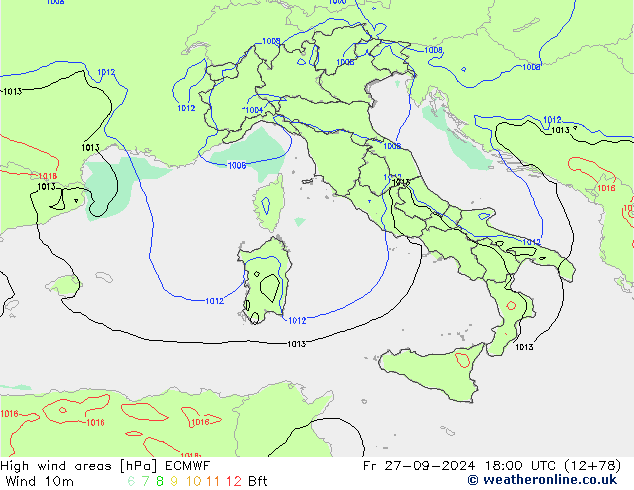 High wind areas ECMWF Fr 27.09.2024 18 UTC