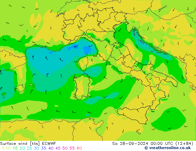 ветер 10 m ECMWF сб 28.09.2024 00 UTC