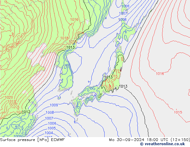 Surface pressure ECMWF Mo 30.09.2024 18 UTC