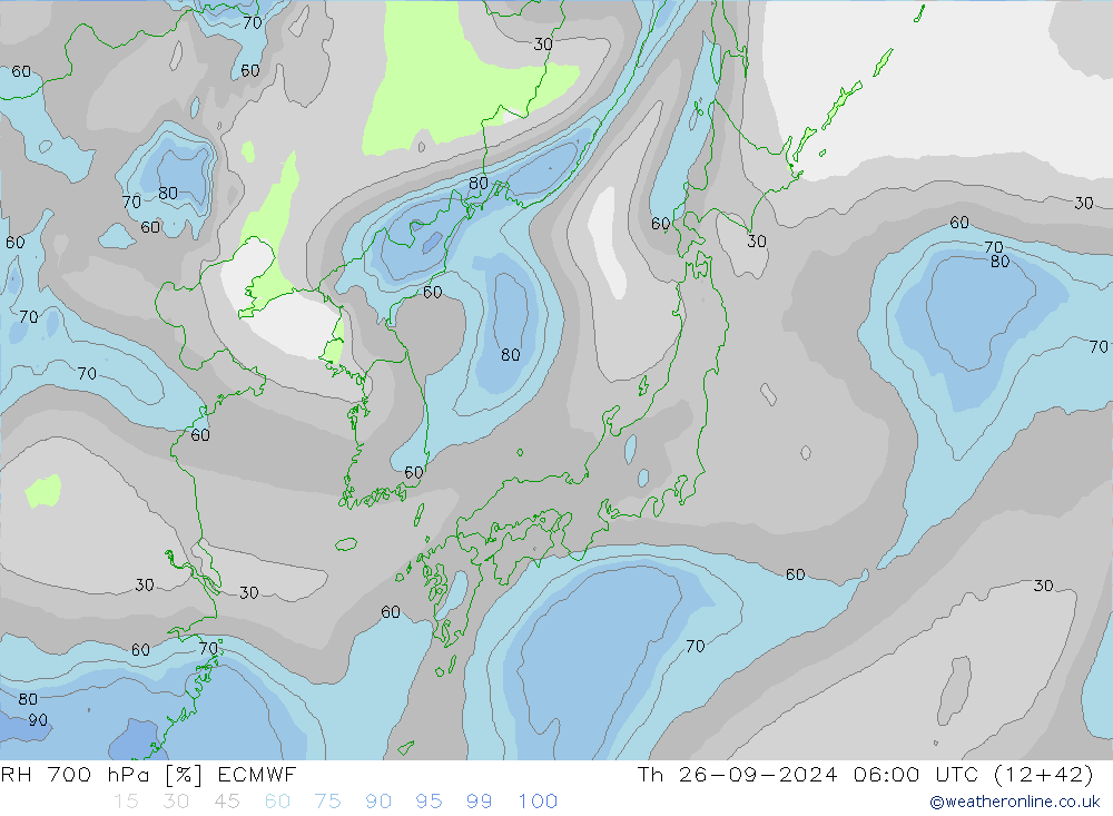 RH 700 hPa ECMWF Do 26.09.2024 06 UTC