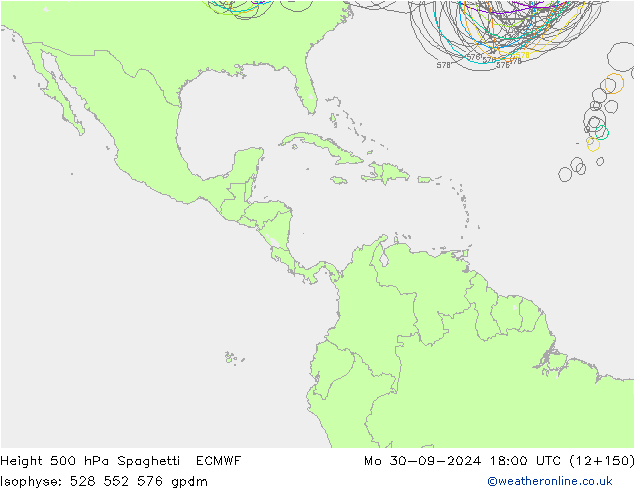 Height 500 hPa Spaghetti ECMWF  30.09.2024 18 UTC