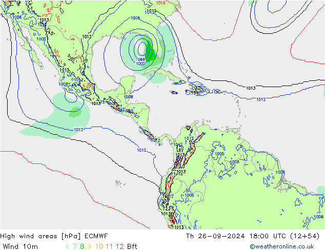 High wind areas ECMWF jue 26.09.2024 18 UTC