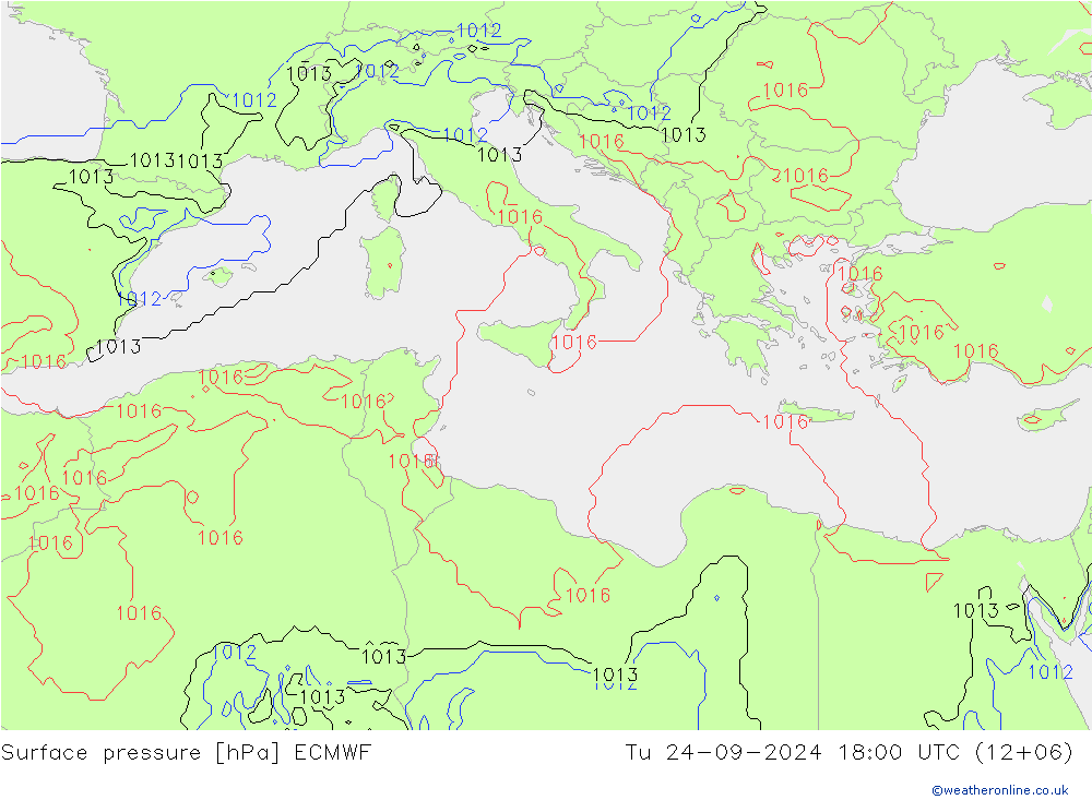 Surface pressure ECMWF Tu 24.09.2024 18 UTC