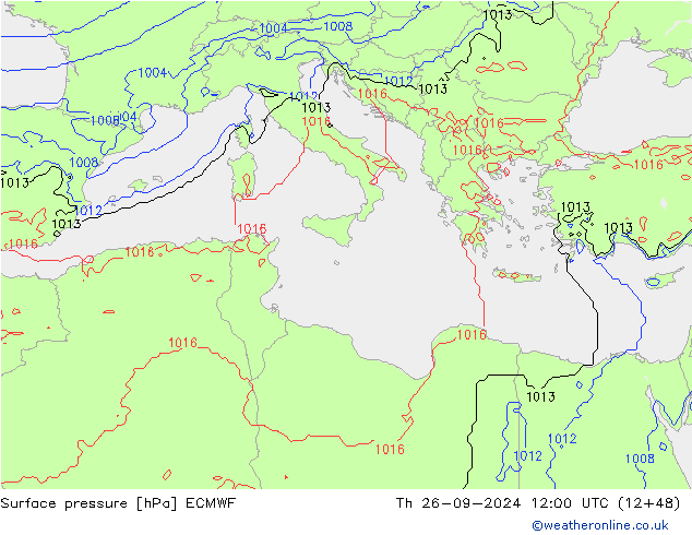 pressão do solo ECMWF Qui 26.09.2024 12 UTC