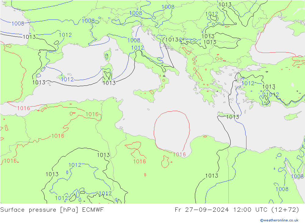 Presión superficial ECMWF vie 27.09.2024 12 UTC