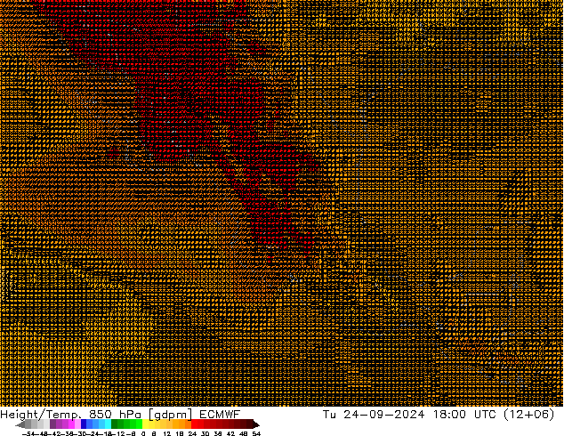 Height/Temp. 850 hPa ECMWF Út 24.09.2024 18 UTC