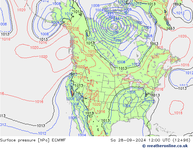 приземное давление ECMWF сб 28.09.2024 12 UTC