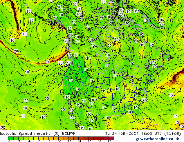 Isotachen Spread ECMWF Di 24.09.2024 18 UTC