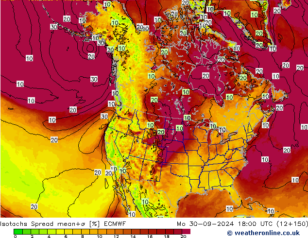 Izotacha Spread ECMWF pon. 30.09.2024 18 UTC