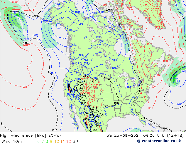 High wind areas ECMWF mer 25.09.2024 06 UTC