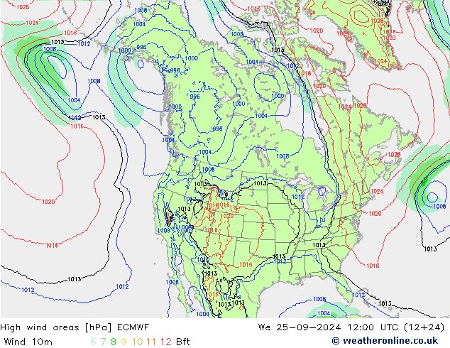 Izotacha ECMWF śro. 25.09.2024 12 UTC