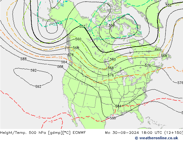 Hoogte/Temp. 500 hPa ECMWF ma 30.09.2024 18 UTC