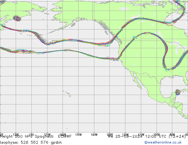 Height 500 hPa Spaghetti ECMWF We 25.09.2024 12 UTC