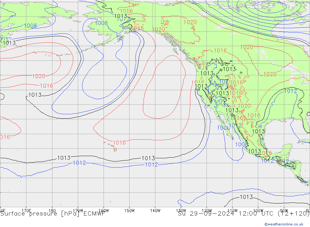 Atmosférický tlak ECMWF Ne 29.09.2024 12 UTC