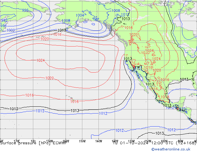 Surface pressure ECMWF Tu 01.10.2024 12 UTC