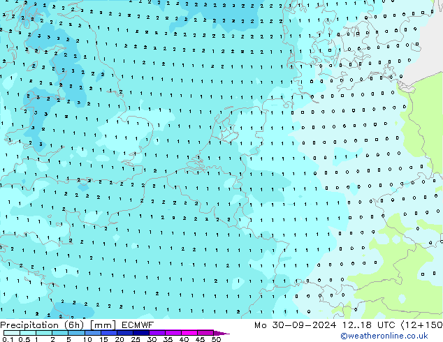 Precipitação (6h) ECMWF Seg 30.09.2024 18 UTC