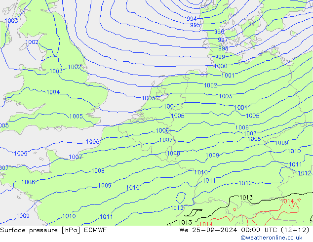 Luchtdruk (Grond) ECMWF wo 25.09.2024 00 UTC