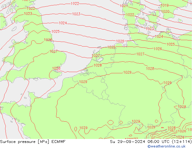 Atmosférický tlak ECMWF Ne 29.09.2024 06 UTC