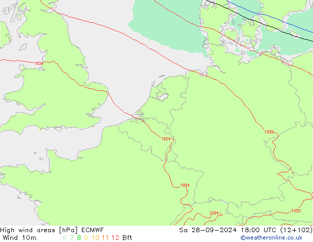 High wind areas ECMWF сб 28.09.2024 18 UTC