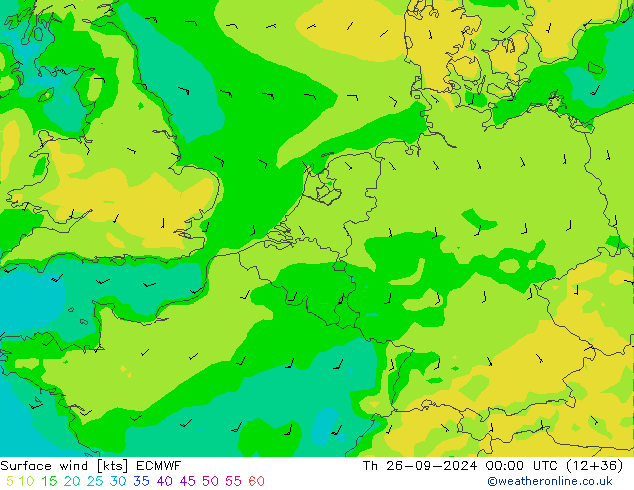 Surface wind ECMWF Čt 26.09.2024 00 UTC