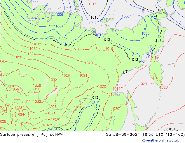 Surface pressure ECMWF Sa 28.09.2024 18 UTC