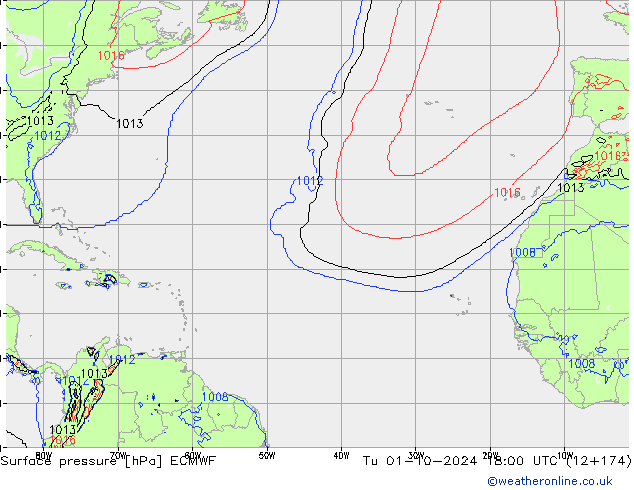 Atmosférický tlak ECMWF Út 01.10.2024 18 UTC