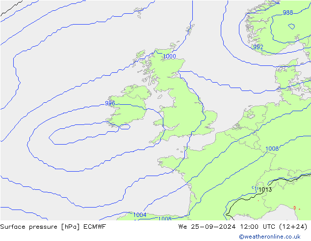 Presión superficial ECMWF mié 25.09.2024 12 UTC