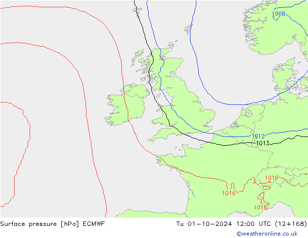 Yer basıncı ECMWF Sa 01.10.2024 12 UTC