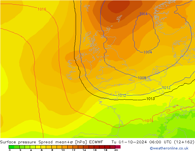 Surface pressure Spread ECMWF Tu 01.10.2024 06 UTC