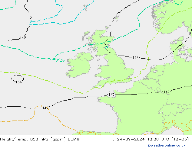 Height/Temp. 850 hPa ECMWF Tu 24.09.2024 18 UTC