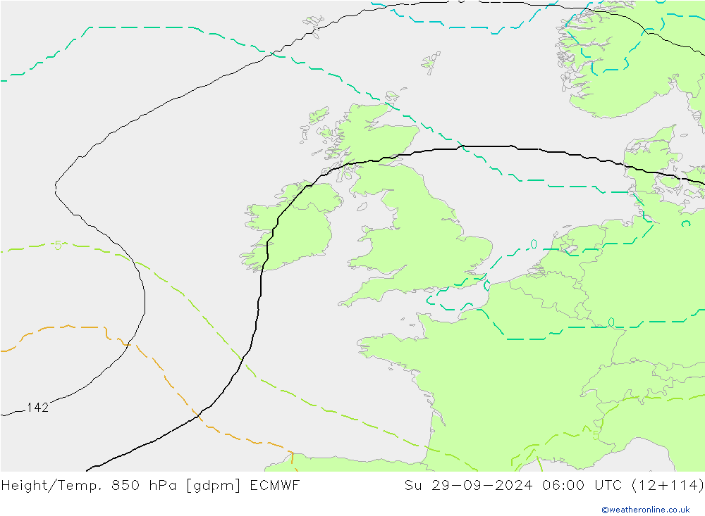 Height/Temp. 850 hPa ECMWF nie. 29.09.2024 06 UTC