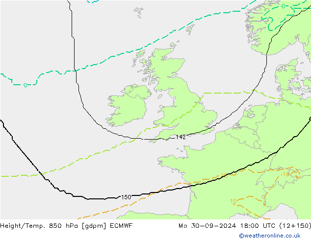 Height/Temp. 850 hPa ECMWF pon. 30.09.2024 18 UTC